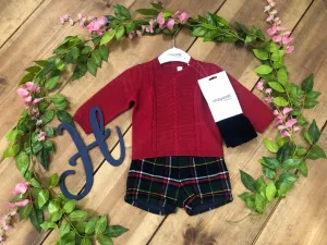 **1-2M & 2-4M Only** Mayoral Boys Tartan Shorts With Red Knit Jumper