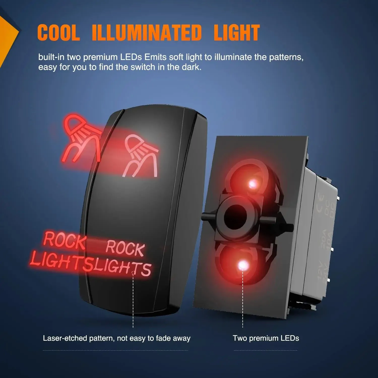 5Pin Laser On/Off Rock Lights Rocker Switch Red