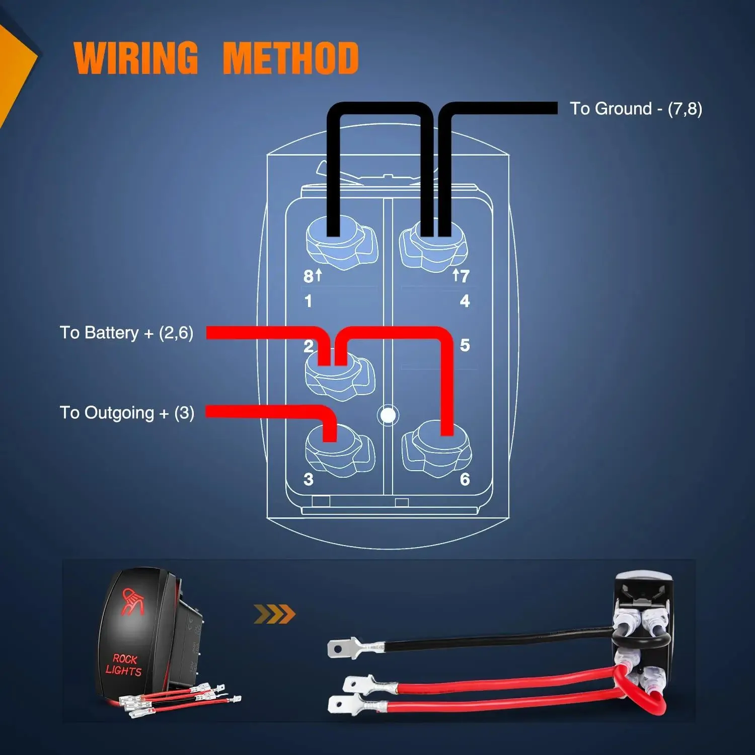 5Pin Laser On/Off Rock Lights Rocker Switch Red