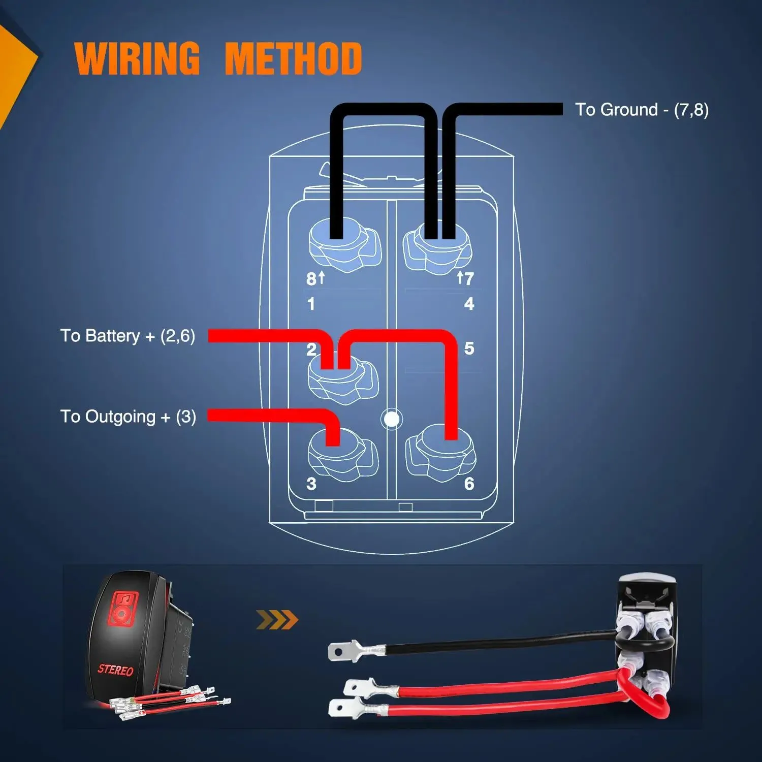 5Pin Laser On/Off Stereo Rocker Switch Red