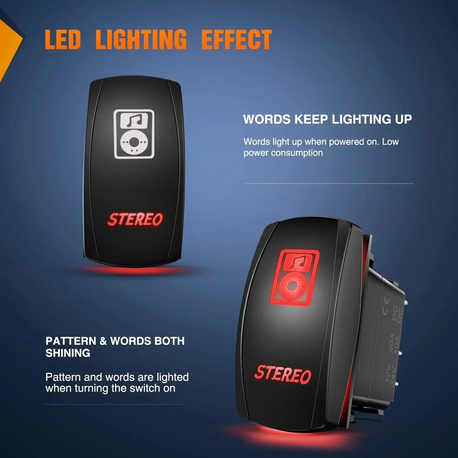 5Pin Laser On/Off Stereo Rocker Switch Red