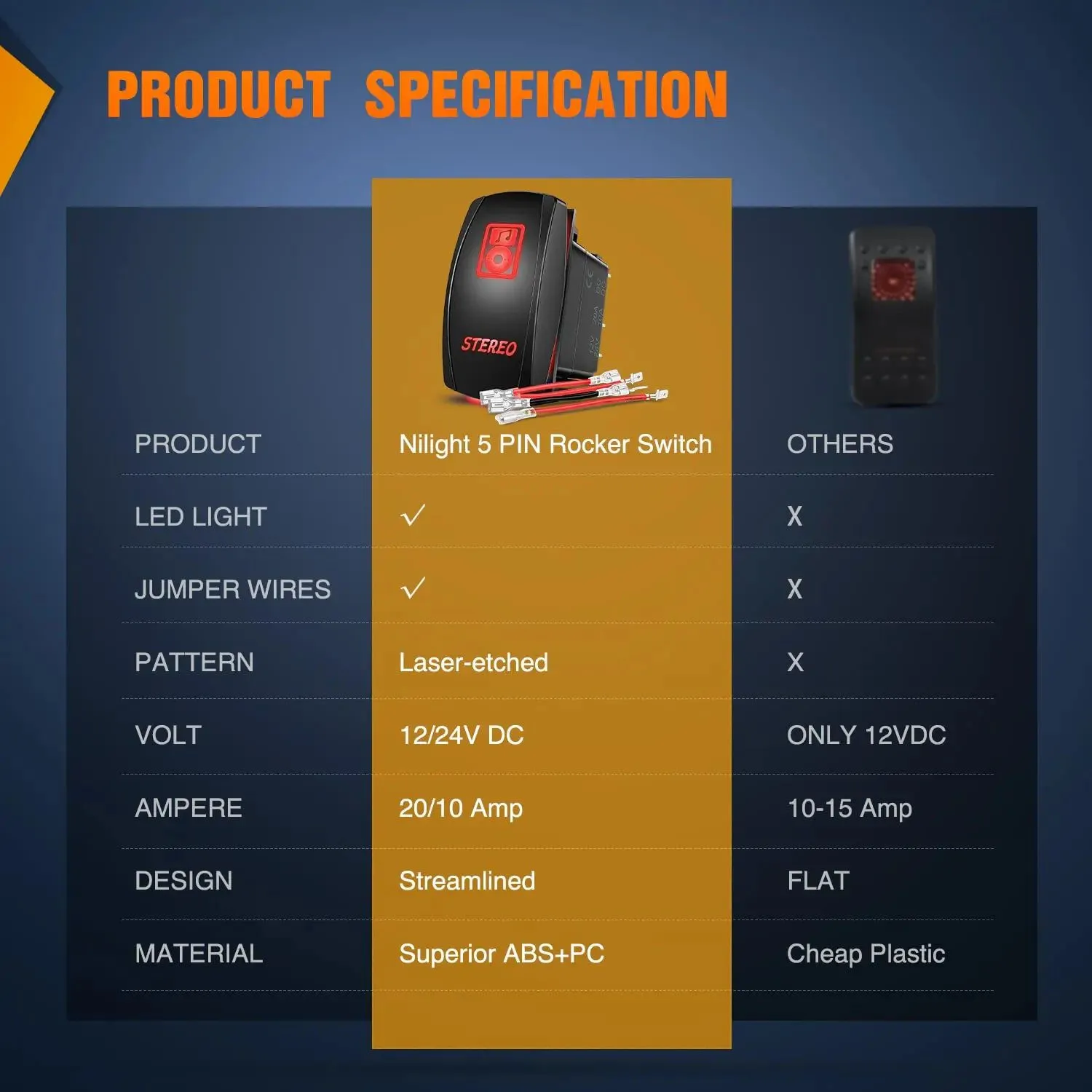 5Pin Laser On/Off Stereo Rocker Switch Red