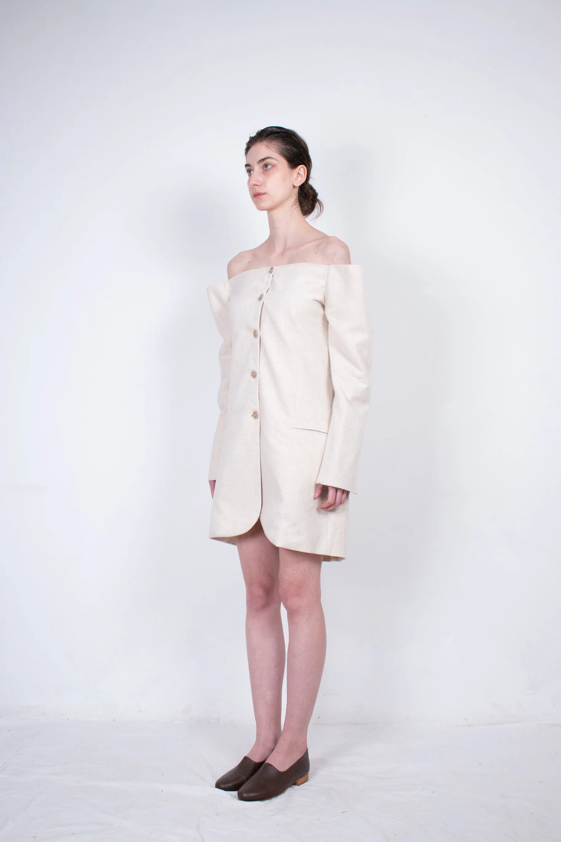 Beige Cropped Tailored Jacket