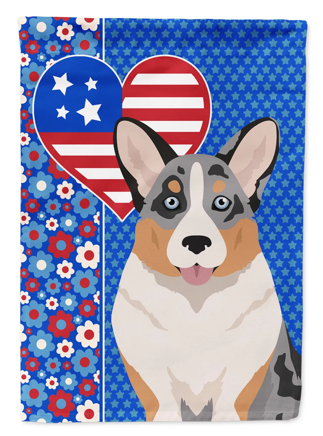 Blue Merle Cardigan Corgi USA American Flag Garden Size