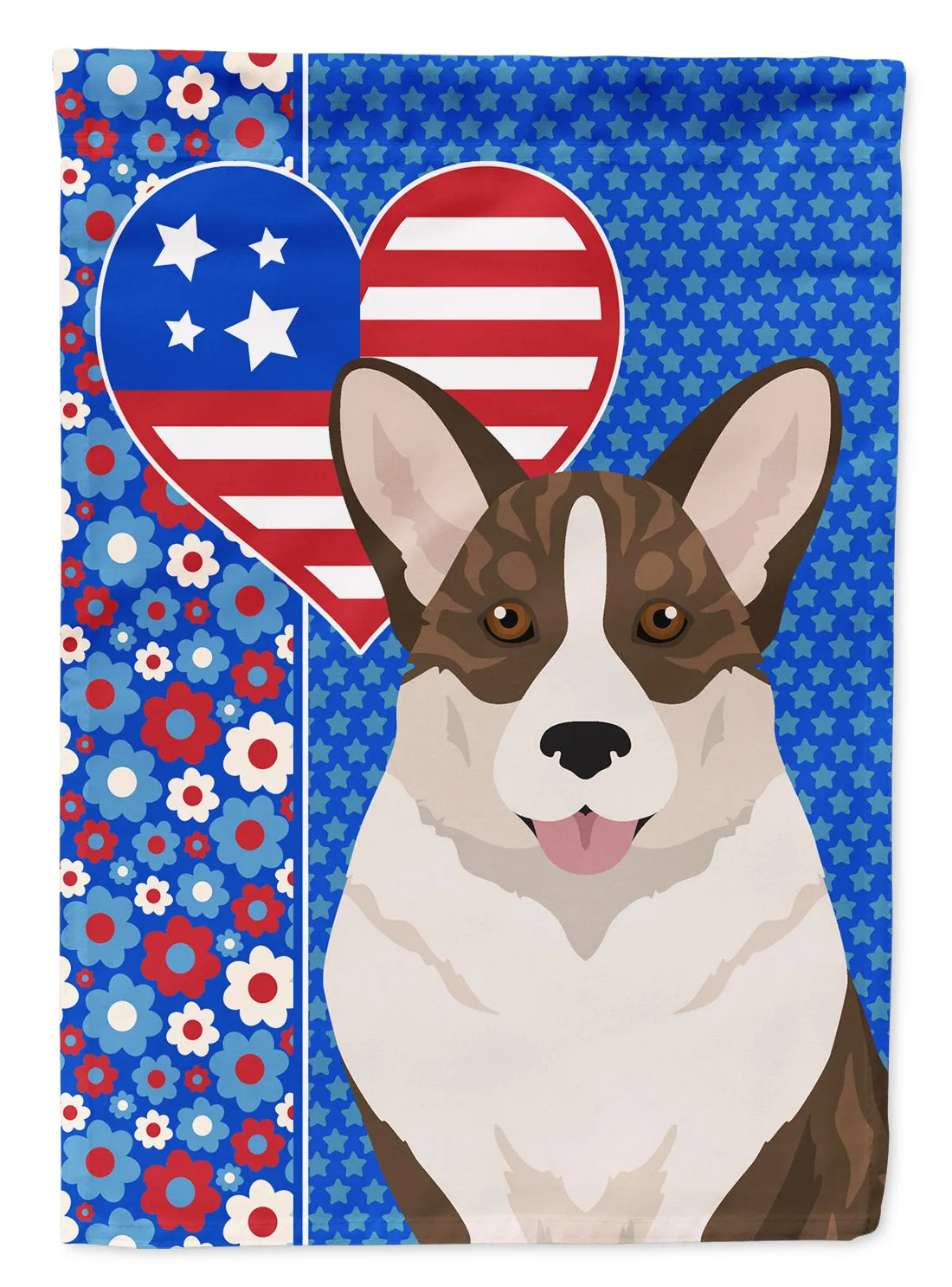 Brindle Cardigan Corgi USA American Flag Garden Size