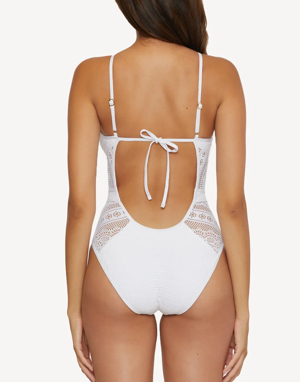 Colour Play Crochet High Neck One Piece Swimsuit