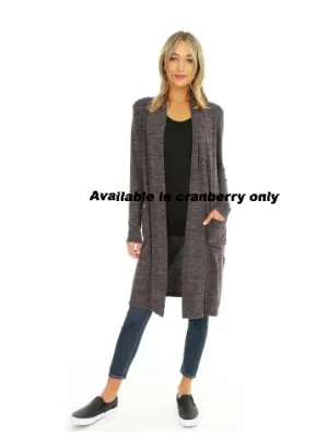 Cranberry long open front cardigan
