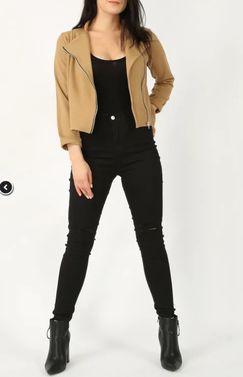 Crepe Biker Jacket • Camel