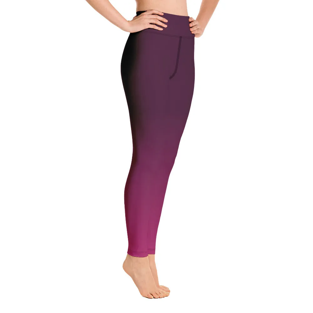 Dark Purple Pink Gradient Yoga Leggings Women, Ombre Tie Dye High Waisted Pants Cute Printed Graphic Workout Running Gym Designer Tights