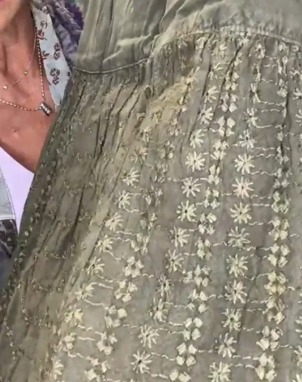 Embroidered Patchwork Tiered Flared Pants