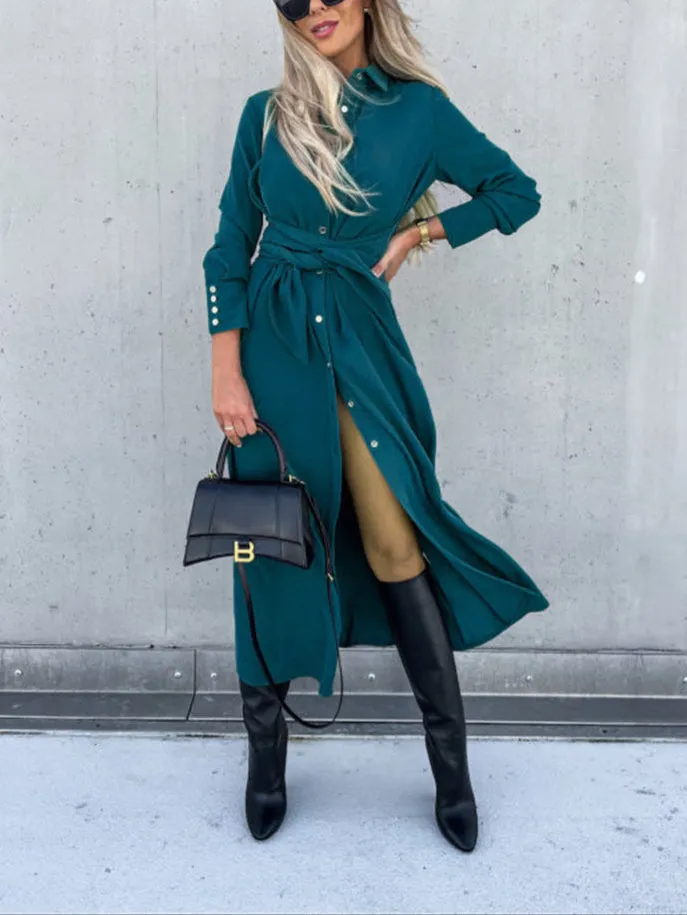 Fashion Long Sleeve Big Hem Shirt Dress