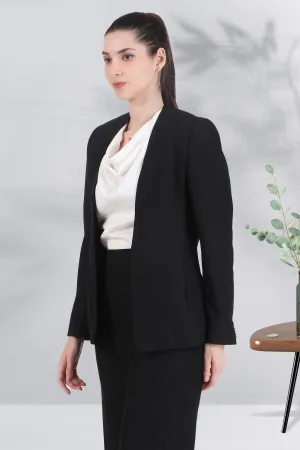 Front Open Style Cord Crepe Blazer, Black