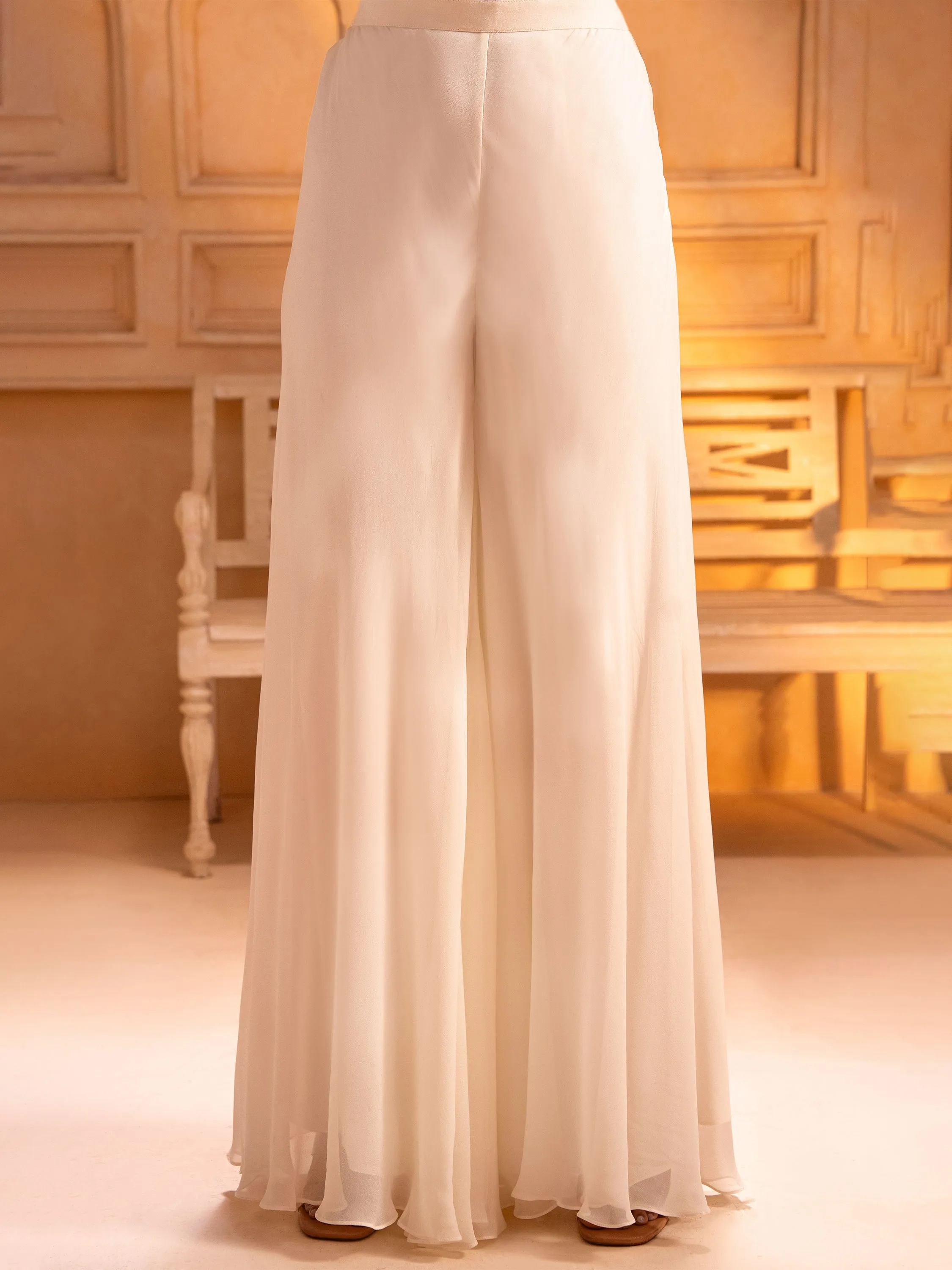 Ivory Net Embroidered Jacket Sharara Set