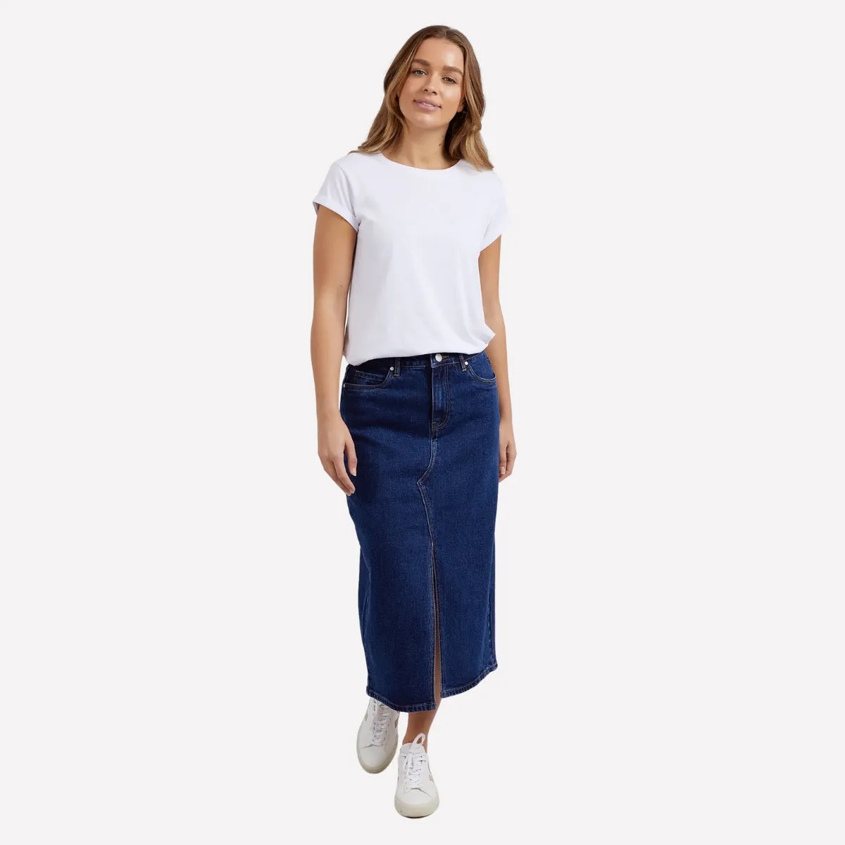Scout Denim Midi Skirt (Dark Wash)