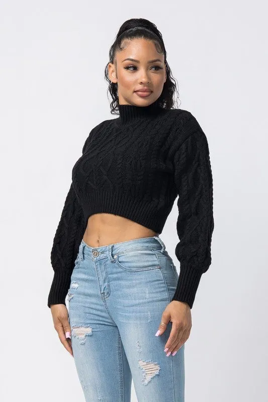 TURTLE NECK CROP CABLE SWEATER