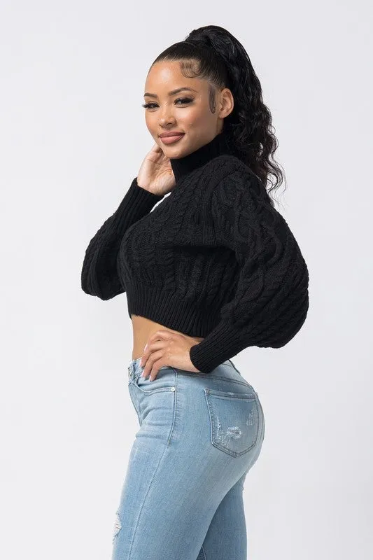 TURTLE NECK CROP CABLE SWEATER