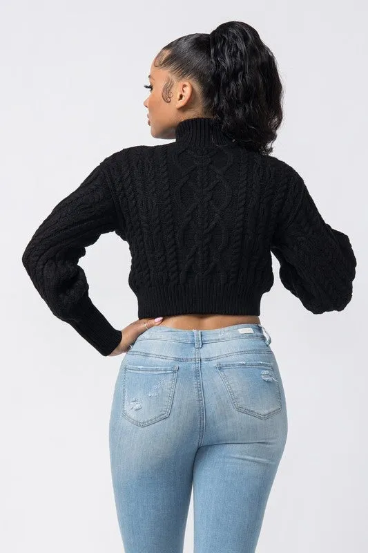 TURTLE NECK CROP CABLE SWEATER