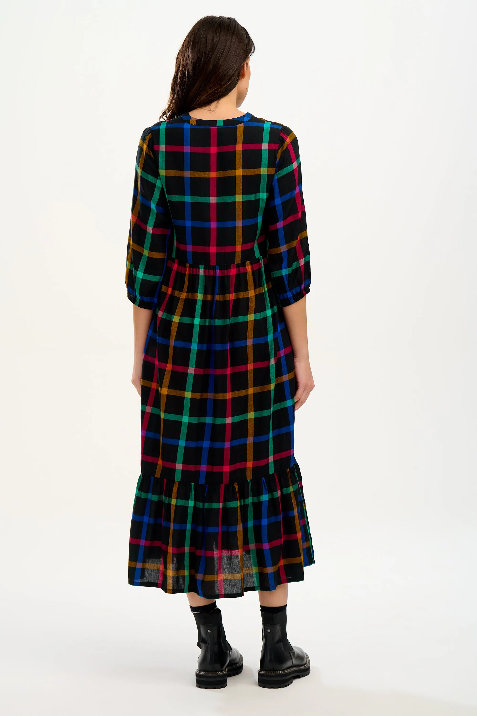 Uri Midi Dress - Rainbow Check Black