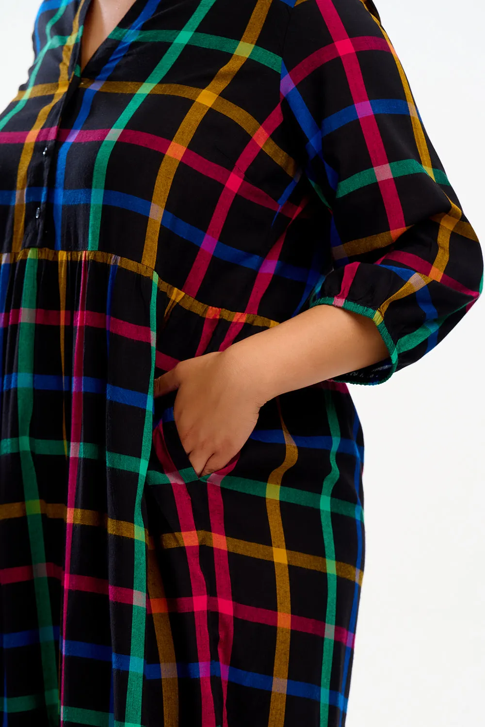 Uri Midi Dress - Rainbow Check Black