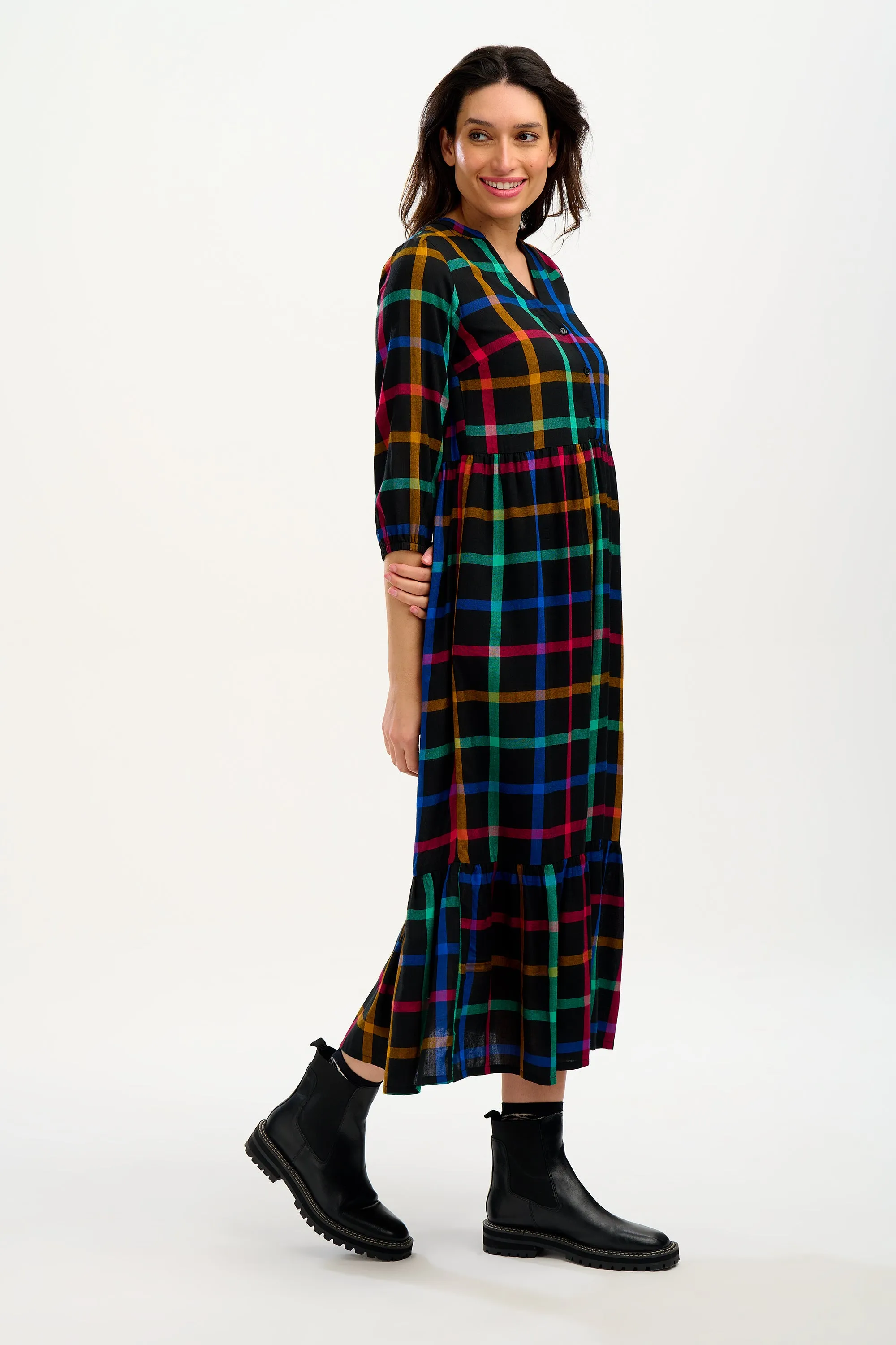 Uri Midi Dress - Rainbow Check Black