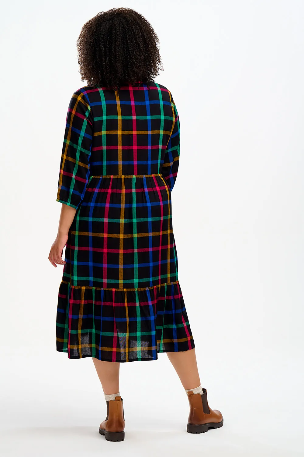 Uri Midi Dress - Rainbow Check Black