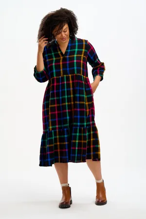 Uri Midi Dress - Rainbow Check Black