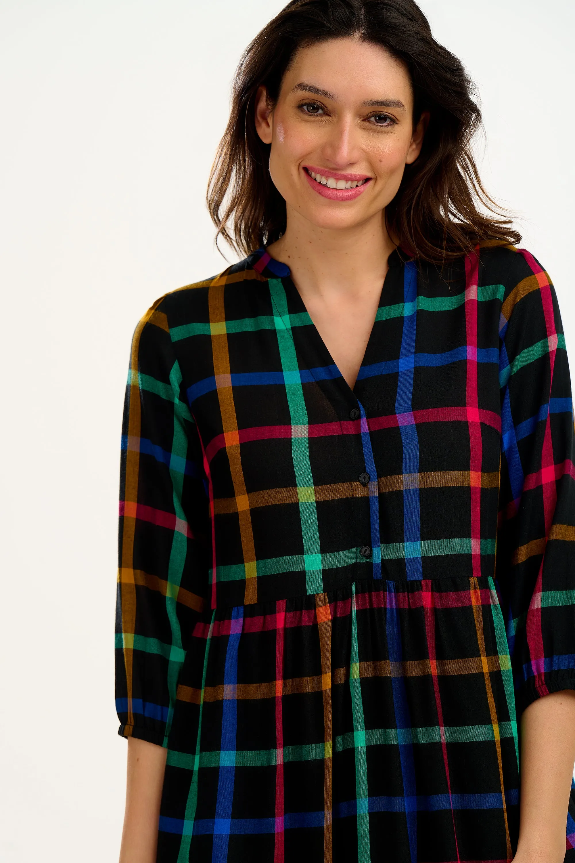 Uri Midi Dress - Rainbow Check Black