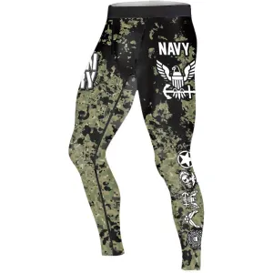Veteran Navy Camouflage Men's Compression Leggings