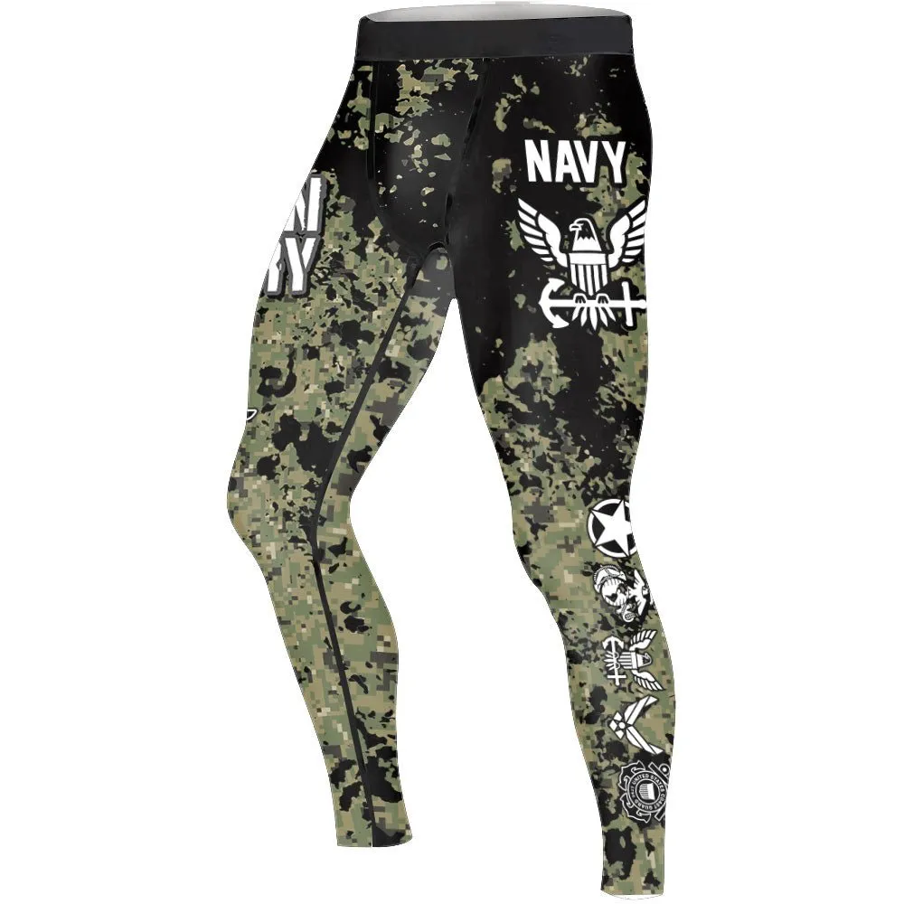 Veteran Navy Camouflage Men's Compression Leggings
