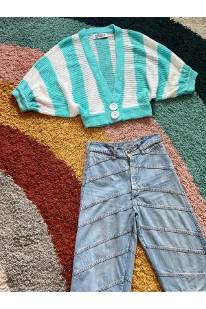 Vintage Crop Ribbed Knit Dolman Sleeve Sweater