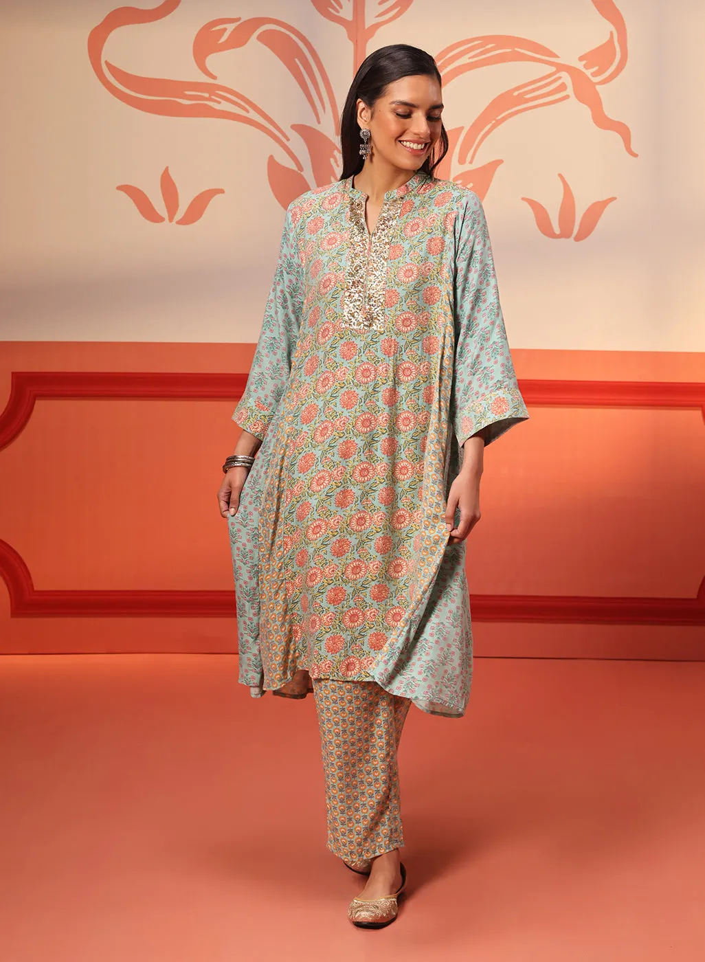 Zahra Blue Printed Kurta Set for Women